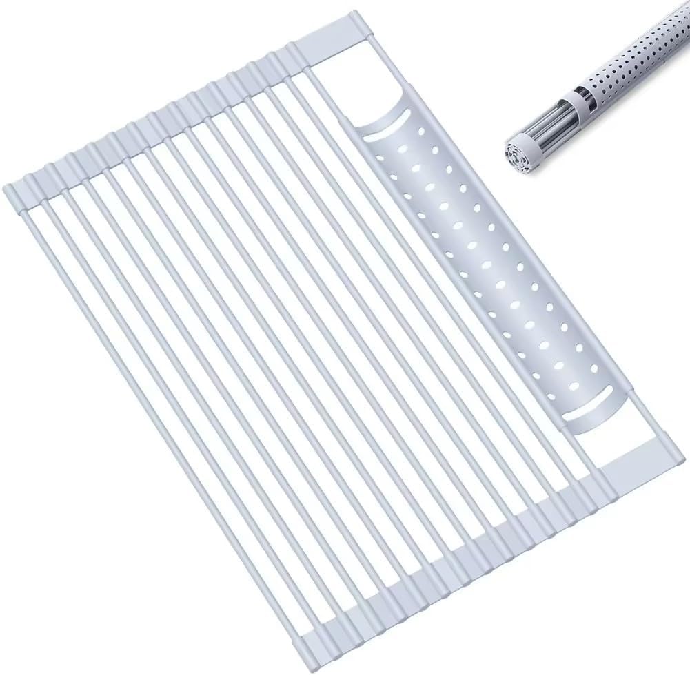 Silicone Wrapped Dish Drying Rack Above Sink, Width 20.47 inches x Length 12.99 inches, roll up Dish Drain Above Sink - Foldable (Silicone Rubber)