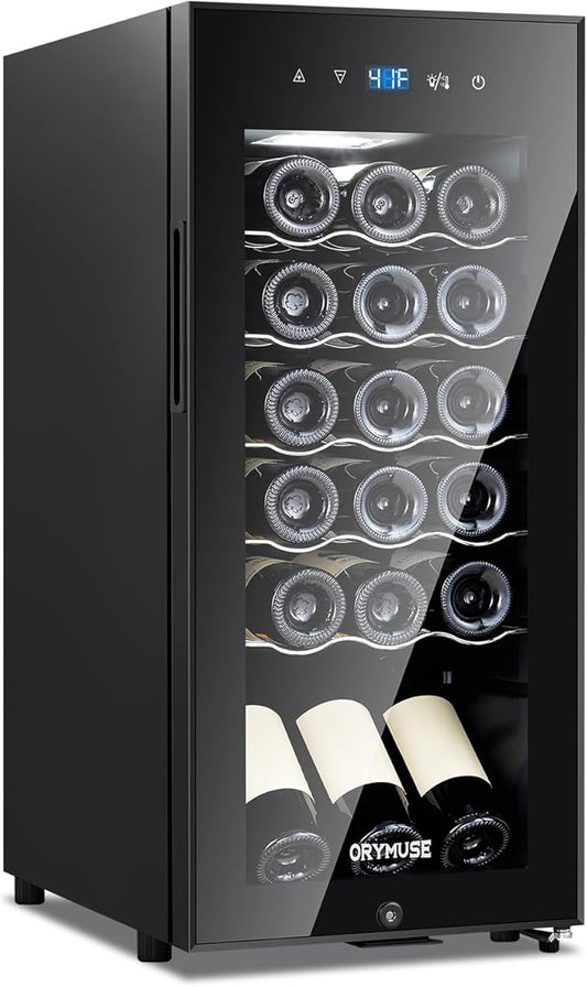 18 Bottle Compressor Wine Cooler Refrigerator with Lock, Freestanding Wine Fridge, 41°F-64°F Digital Temperature Control, Large Wine Cellar for Red, White, Champagne, and Sparkling Wine – Black
