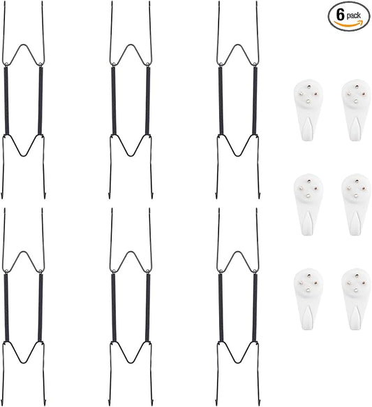 Bilillo 6 Pack Plate Hangers for The Wall, Suitable for 9-11 Inch Decorative Plate,Invisible Heavy Duty Wire Plate Holder with Wall Hooks, Plate Hangers for Displaying Plates, Platter, Dish (Black)