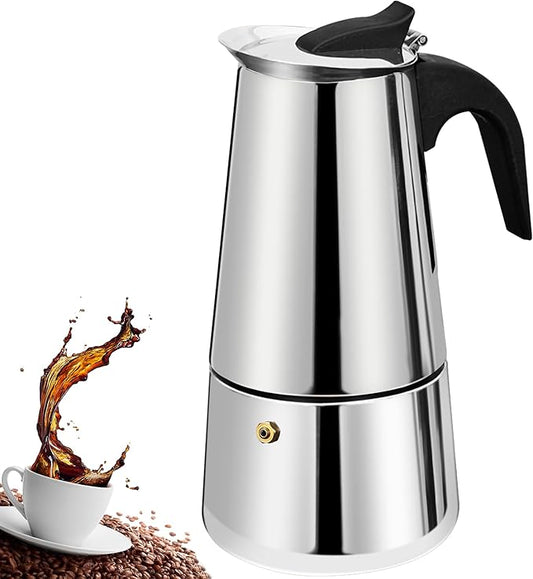 12 Cup Stovetop Espresso Maker Stainless Steel Moka Pot Stove Top Percolator Italian Coffee Makers Capable Mocha Greca Machine Cafe Classic Induction Cookers for Home and Camping 600ml 20oz