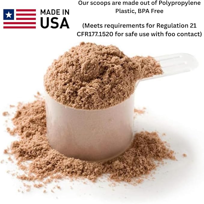 Plastic Measuring Scoop, (118.4 cc | 1/2 Cup | 4 fl oz. | 118.4 mL) Long Handle Spoons for Powders, Granules, Coffee, Pet Food, Baking Supplies, Protein and Other Dry Goods, BPA Free (Set of 3)