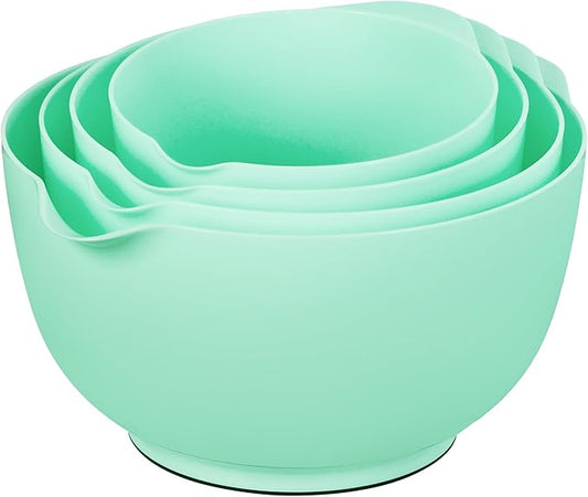 BoxedHome Nesting Plastic Mixing Bowl Set, 4 Piece Mixing Bowl Set with Pour Spouts, Size 1.7, 2.5, 3.5 and 4.5qt, for Prepping, Mixing, Baking, Cooking(2023 New Version, Green)