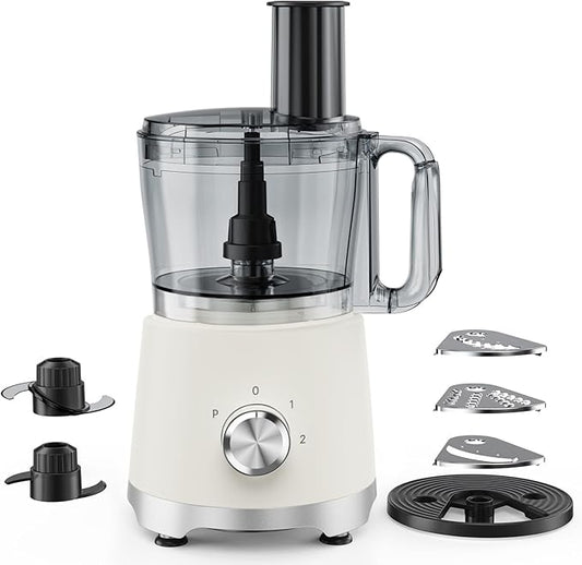 OLIXIS Food Processor 10.5 Cup, Vegetable Choppers with Slicing Shredding Chopping Kneading, Dishwasher Safe, Food Grinder, Stainless Steel Blades, for Smoothie Fruit Dough, 2.6QT, White