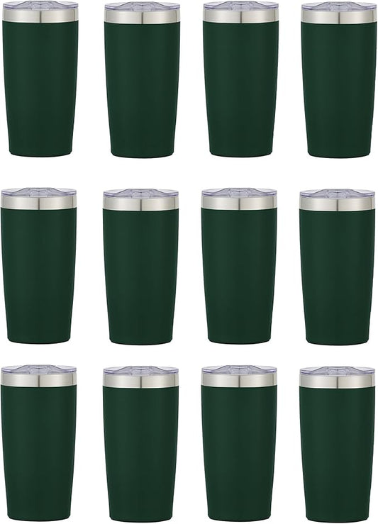 12 Ct of 20 Oz Two-Tone Himalayan Stainless Steel Tumblers with Lid – Dark Green – Customizable Insulated Cups for Water, Coffee, Hot & Iced Drinks – Great for DIY, Events, Work