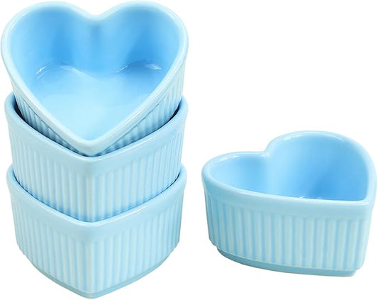 Sizikato Heart-Shaped Porcelain Souffle Dishes, Ramekins - 3.5 Inches for Souffle, Creme Brulee and Dipping Sauces - Set of 4