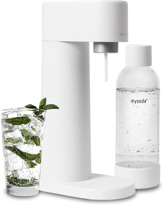 Mysoda Woody Carbonated Water Maker - Silent Carbonated Water Machine Robust Long-Lasting Aluminium Soda Maker - With 1L Water Bottle - Without CO2 Cylinder - White