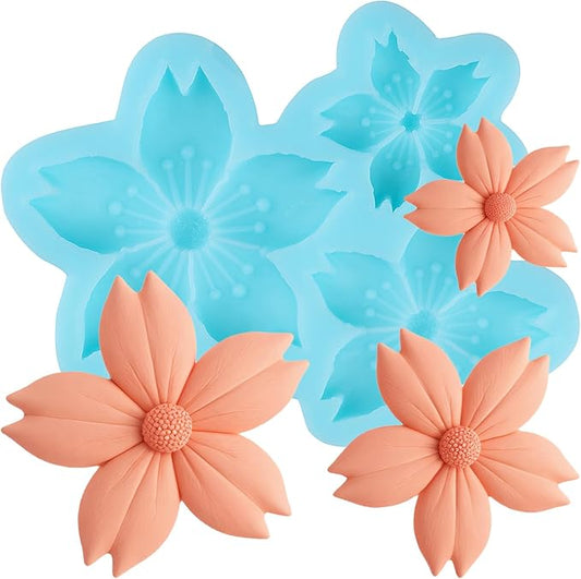 Flower Fondant Molds Cherry Blossom Silicone Mold for Cake Decorating Cupcake Topper Chocolate Candy Gum Paste Polymer Clay