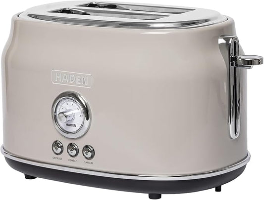 Haden Dorset 2 Slice Wide Slot Stainless Steel Toaster with Adjustable Browning Control & Non-Slip Feet, Putty & Chrome