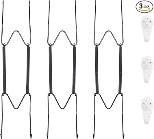 3 Pack Plate Hangers for The Wall, Suitable for 9-11 inch Art Plate, Stainless Steel Invisible Heavy Duty Wire Plate Holder with Wall Hooks, Plate Hangers for Displaying Plates, Platter, Dish, Black