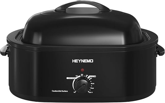 20Qt Roaster Oven Buffet with Self-Basting Lid, 1450W Stainless Steel Electric Turkey Roaster Oven with Cool-Touch Handles, Removable Pan and Rack, Black