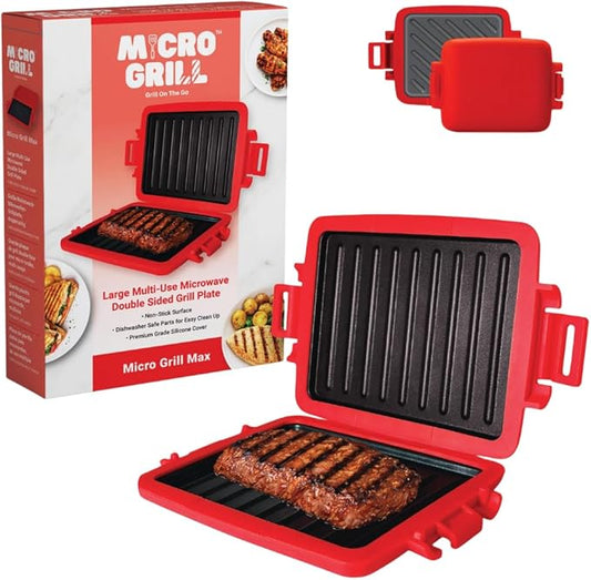 MAX™ Microwave Sandwich Maker, Microwave Grill, Toaster, 3 Minute Grilled Cheese Sandwich Maker, Thick Silicone Cover, Safe Food Grade, Crispy, Panini Press, Dishwasher Safe (Red, Large)