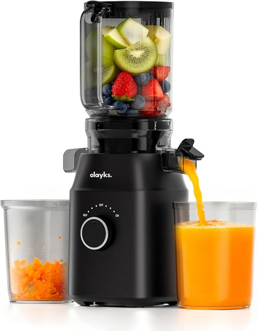 Juicer Machines, Cold Press Juicer with 4.3" Large Feed Chute Fit Whole Fruit and Vegetable, Masticating Machine with Juice Recipe, Self Feeding Effortless for Batch Juicing,Easy to Clean,Black