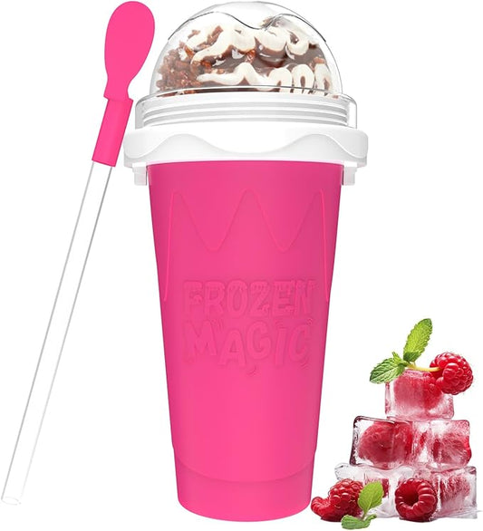 Slushie Maker Cup, DIY Magic Slushy Maker Squeeze Cups, Portable Smoothie Slushy Cup for Juices, Milk and Ice Cream Make, Double Layer Squeeze Slushy Maker Cup, Birthday Gifts for Mom Dad & Friends