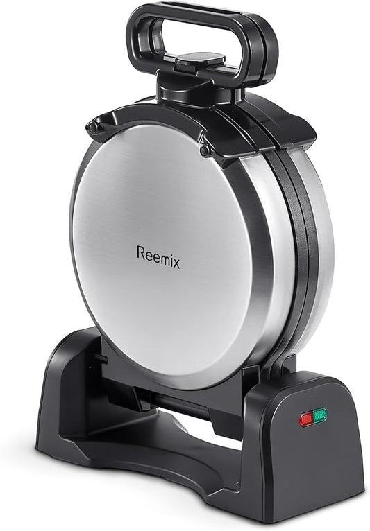 Waffle Maker, Round Classic Belgian Waffle Iron with 180°Rotating Design, Nonstick Plates & Cool Touch Handle, 1080W Fast Heating Waffle Machine, Brushed Stainless, Silver (4 Slices)