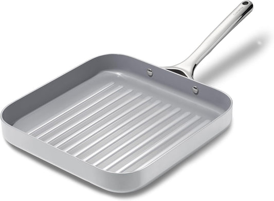 Caraway Square Grill Pan - 11” Grill Pan - Non-Stick Ceramic Coated - Non Toxic, PTFE & PFOA Free - Oven Safe & Compatible with All Stovetops - Gray