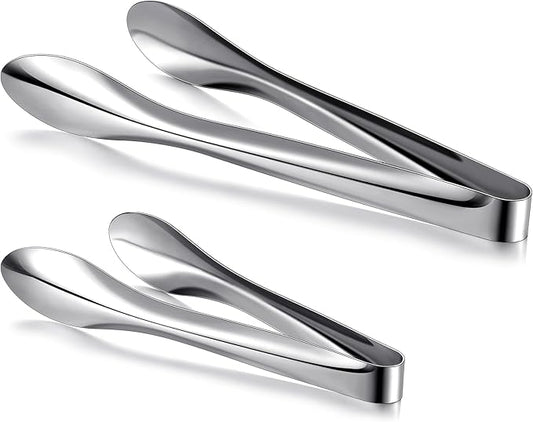 2 Pack 9 Inch and 12 Inch Serving Food Tongs Silver Buffet Stainless Steel Tongs Polished Heavy Duty Kitchen Tableware Set for Cooking Salad Party Picking up Ice Appetizers and More