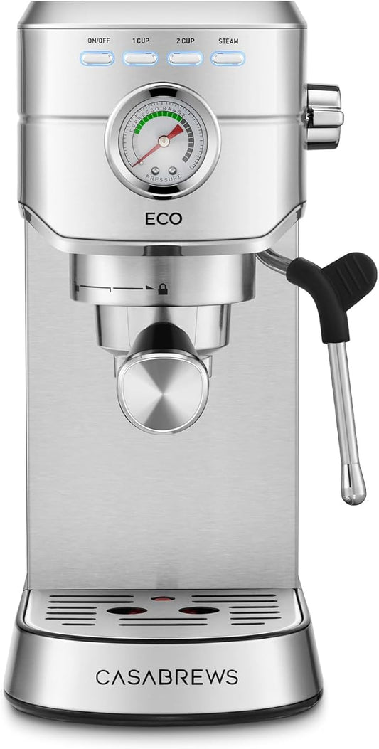 CASABREWS CM5418ECO Espresso Machine 20 Bar, PFAS-Free Espresso Maker with Steam Wand, Stainless Steel Coffee Machine with 34oz Removable Water Tank for Cappuccino, Small Latte Machine, Silver