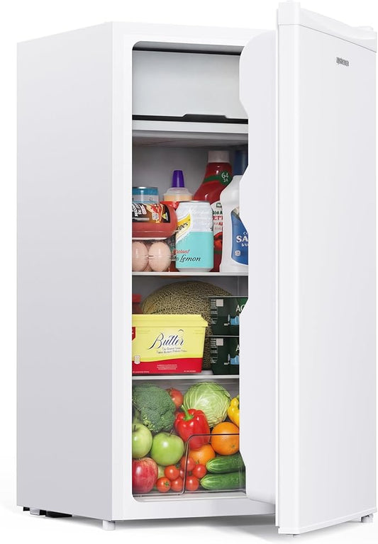 Upstreman 3.2 Cu.Ft Mini Fridge with Freezer, Single Door Mini Fridge, Dorm Fridge, Adjustable Thermostat, Mini Refrigerator for Dorm, Office, Bedroom, White-BR321