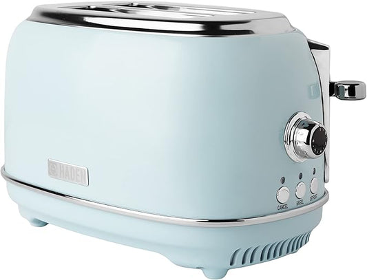 Haden Heritage 2 Slice Wide Slot Stainless Steel Toaster with Adjustable Browning Control & Non-Slip Feet, Turquoise & Chrome
