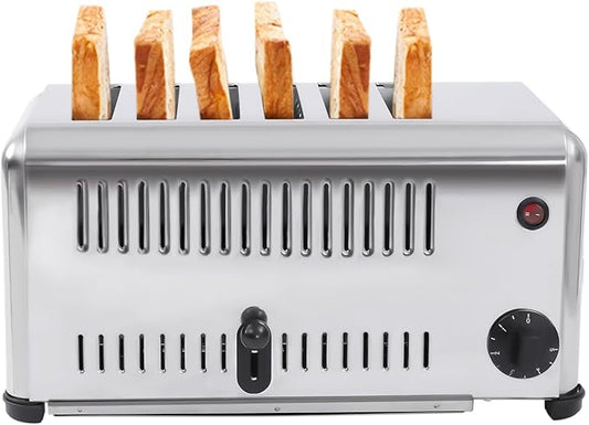 Electric 6 Slice Toaster, 1680W Stainless Steel Commercial Toaster with 6 Wide Slot, 1-5 Minute Timer Bread Baking Machine with Crumb Tray or Home Bakery Restaurant Dessert Store