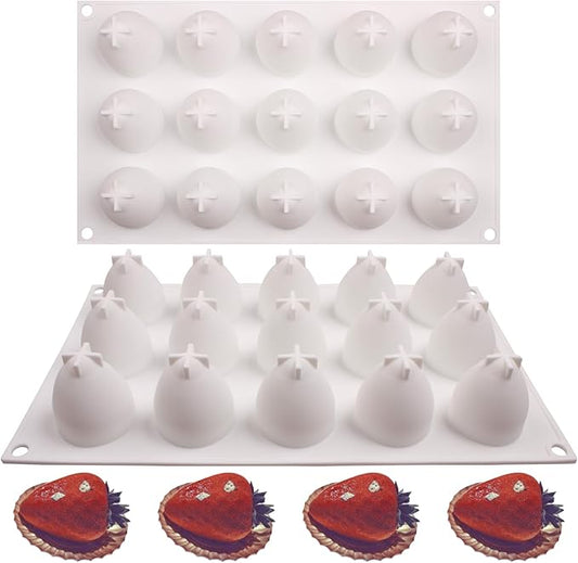 Strawberry Chocolate Silicone Mold for Mousse Cake(15-Cavity), Fruit Shaped Fondant Mold for Birthday Party Cake Decoration Pastry Dessert Pudding Ice Cream Candle Soap