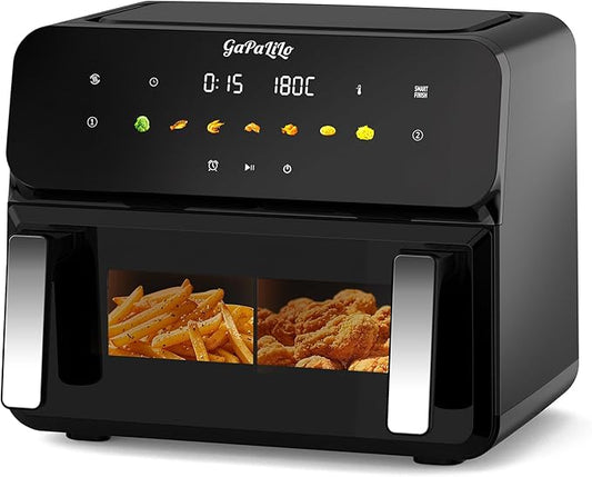 11QT Dual Air Fryer, Double Basket Air Fryer with 2×5.5QT Baskets, Digital Touchscreen Control, Easy-View Window, SyncCook Function, Cook 2 Dishes at Once for Family of 4-6, 1700W,Dark Black