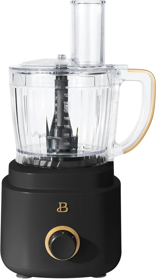 Beautiful by Drew Barrymore 10-Cup Food Processor, 500-Watts, Variable Speed, Pulse, 3" Wide Feed Tube, Stainless Steel Blades, Dishwasher Safe, Large Bowl, Accessories Included (Black Seaseme)