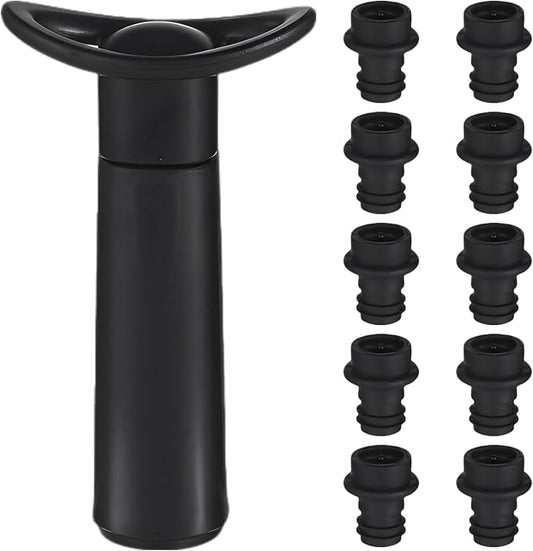 11 Pcs Wine Saver Vacuum Pump Set, Includes 1 Pump and 10 Stoppers, Reusable Wine Preservers, Bottle Keepers, Bottle Sealers for Kitchen, Party