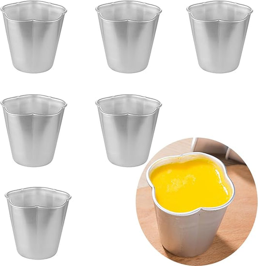 6 Pcs Popover Pan, Aluminium Pudding Tin Cup Baking Maker, Individual Muffin Chocolate Molten Brownie Tumbler Raspberry Souffle Cupcake Pudding Mould - Five-Petaled Flower Shape 3"x 2.8"