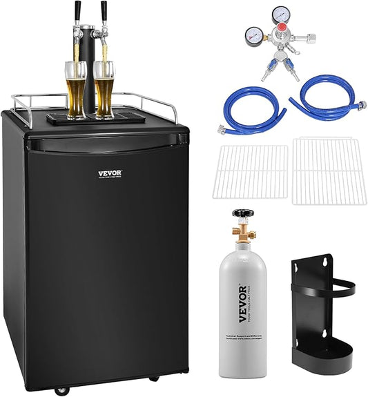 VEVOR Beer Kegerator, Dual Tap Commercial Draft Beer Dispenser for D system, Full Size Keg Refrigerator with 5lbs CO2 Tank, Hold 2 Sixth / 2 Ball lock keg, Black