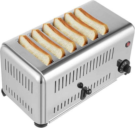 Commercial 6 Slice Toaster, 1680W 110V Commercial Bread Baking Machine with 2 Modes & Timer Function, Stainless Steel Electric Toast Sandwiches Making Tool for Home Kitchen Restaurant Bakery