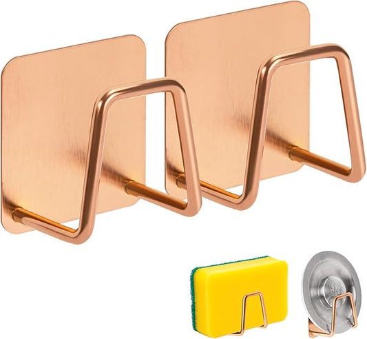 2 Pcs Sponges Holder Sink Caddy for Kitchen Accessories,No Drilling.Stainless Steel Rust Proof Waterproof.Versatile Kitchen Organizer Suitable of Hang Dish Sponge,Dishcloth,Brush.Rose Gold