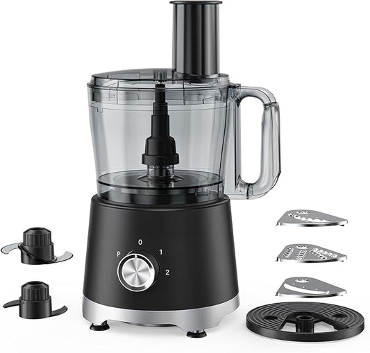 OLIXIS Food Processor 10.5 Cup, Vegetable Choppers with Slicing Shredding Chopping Kneading, Dishwasher Safe, Food Grinder, Stainless Steel Blades, for Smoothie Fruit Dough, 2.6QT, Black