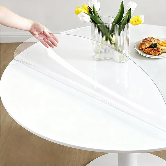 Round Clear Table Cover Protector 48 Inch - 2mm Thick Waterproof PVC Furniture Protective Pad for Dining Room Tabletop