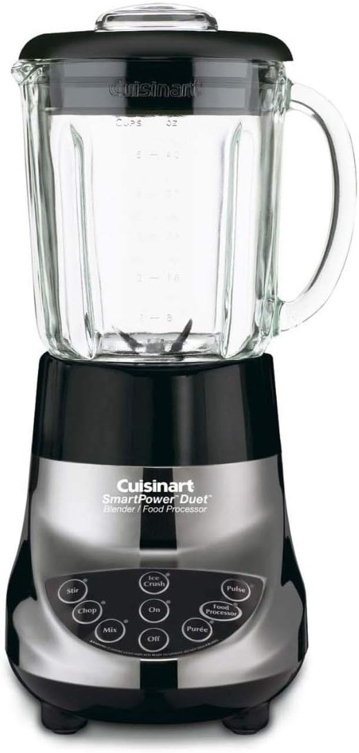 Cuisinart BFP-703BCP1 Smart Power Duet Blender & Food Processor, 500-Watt Motor, 48-Oz Glass Jar, 3-Cup Processor, 7-Speed Ice Crush, Stainless Steel Blades, Brushed Chrome, BPA-Free, 120V