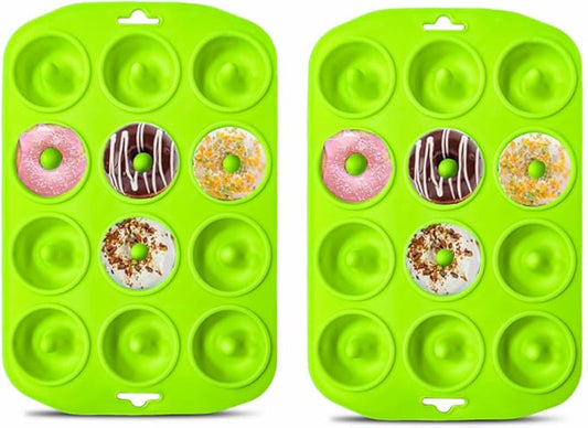 Silicone Donut Baking Pans, 12 Holes Mini Donut Mold for Baking Keto Bagels, Tasty Donuts in Party and Festival, Set of 2
