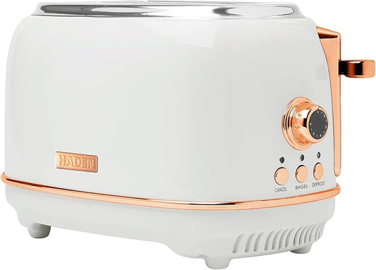 Haden Heritage 2 Slice Wide Slot Stainless Steel Toaster with Adjustable Browning Control & Non-Slip Feet, Ivory & Copper
