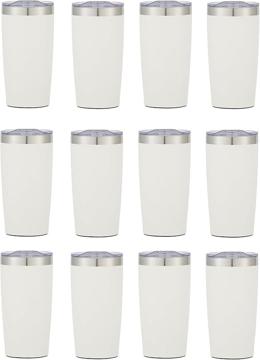 12 Ct of 20 Oz Two-Tone Himalayan Stainless Steel Tumbler with Lid – White – Customizable Insulated Cups for Water, Coffee, Hot & Iced Drinks – Great for DIY, Events, Work