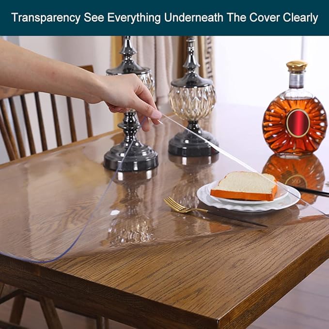 Wadrac Multi Size 1.5mm Thick Custom PVC Clear Rectangular Wipeable Vinyl Table Covering for Kitchen Dining Rooom Table Protector Plastic Tablecloth Furniture Office Protective Mat 42 x 84 inch