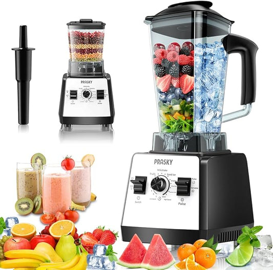 Blenders for Kitchen, Smoothie Blender, 2400W/1000W Prasky Blender & Grinder Combo, 25,000 RPM High Speed, 68oz BPA-Free Food Processor, Countertop Blender for Smoothies, Shakes & Food (White,2L)