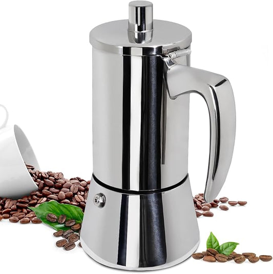 12 Cup Thickened Moka Pot 304 Stainless Steel 600ml Italian Espresso Coffee Maker Stovetop CoffeeMakers Mocha Pot Percolator for Induction Stove Classic Cafe Makers Portable for Easy Brewing