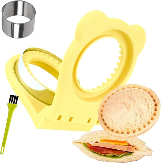 LEPCY Uncrustables Sandwich Maker Sealer Cutter, Crustless Sandwich Cutter, PB&J Uncrustable Maker - Color Yellow, Round Shape