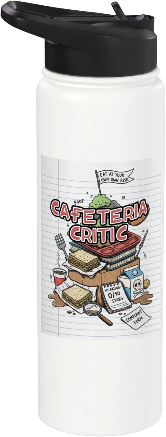 Cafeteria Critic - Student Lunch School Humor Food Chaos Stainless Steel Insulated Water Bottle