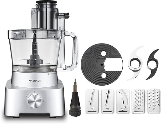 14-Cup Aluminum-Diecast Food-Processor - XL Bowl, Large Chute, 800W Motor & Silver Die-Cast Base, Slicing & Shredding, Chopping & Mixing, For Fries, Cheese, Meat & Veggie Prep, For Home Use