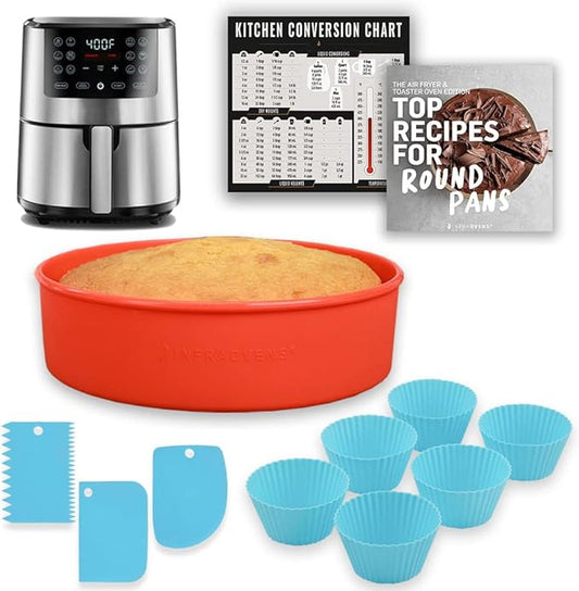 Air Fryer Silicone Baking Set, 6.7” Cake Pan, Muffin Cups, Scraper & Cheat Sheet – Non-Stick, BPA-Free Bakeware for Instant Vortex, Cosori, Ninja, Chefman & More by INFRAOVENS