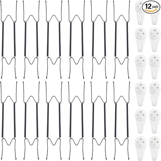 Bilillo 12 Pack Plate Hangers for The Wall, Suitable for 12-16 Inch Decorative Plate,Invisible Heavy Duty Wire Plate Holder with Wall Hooks, Plate Hangers for Displaying Plates, Platter, Dish (Black)