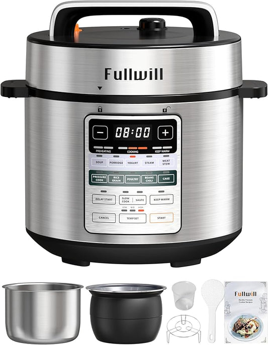 Fullwill Dual-Pot Electric Pressure Cooker 6+5QT, 12-in-1 Multi-Cooker for Pressure Cooking, Soup, Yogurt, Stew, Rice，Suitable for family meals and gatherings