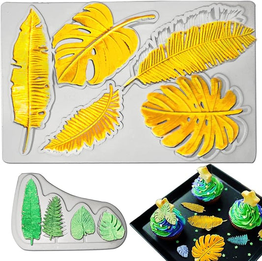 Large Turtle Leaf Fondant Molds,Acxydm 2PCS Leaf Molds Silicone,Palm Leaves Plantain Leaf Chocolate Molds Set,Tropical Plant Leaf Mold,3D Silicone Cake Mold for Making Sugar Craft,Cupcake,Cookies
