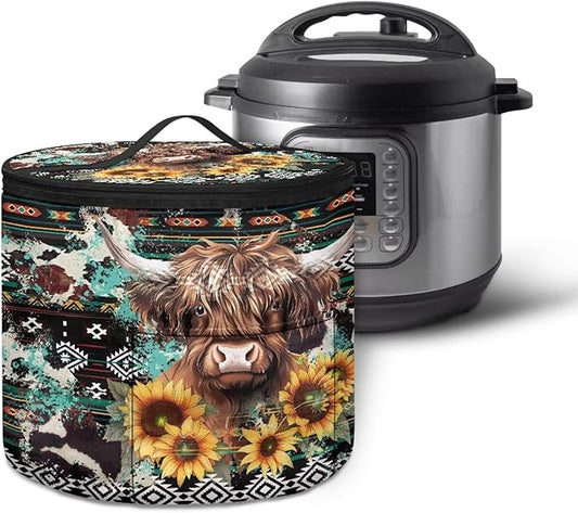 Highland Cow Electric Pressure Cooker Insulation Bag Effective Aztec Insulation Electric Cooker Storage Handbag for Housewarming,