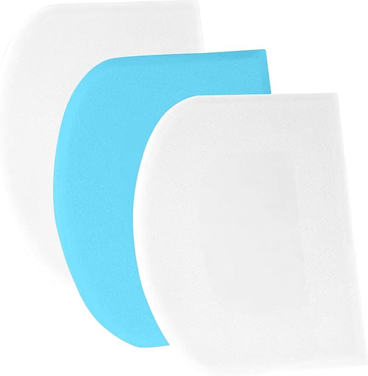 SURDOCA Dough Scraper Bench Scraper - 3P 9.5x6.1" Plastic Flexible Bowl Scraper, Sharp Edge & Angles Cake Scraper. Non-Slip Bakeware Decorating Tools Sculpting & Modeling Tools - White+Blue+White